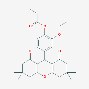 molecular formula C28H34O6 B5978096 2-ethoxy-4-(3,3,6,6-tetramethyl-1,8-dioxo-2,3,4,5,6,7,8,9-octahydro-1H-xanthen-9-yl)phenyl propionate 