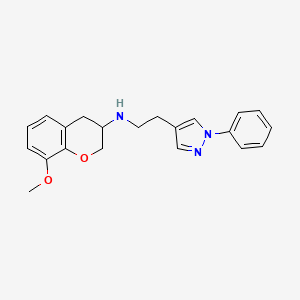 molecular formula C21H23N3O2 B5978180 (8-methoxy-3,4-dihydro-2H-chromen-3-yl)[2-(1-phenyl-1H-pyrazol-4-yl)ethyl]amine 