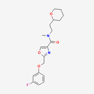 molecular formula C19H23FN2O4 B5978197 2-[(3-fluorophenoxy)methyl]-N-methyl-N-[2-(tetrahydro-2H-pyran-2-yl)ethyl]-1,3-oxazole-4-carboxamide 