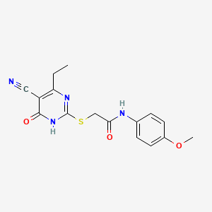 molecular formula C16H16N4O3S B5978218 2-[(5-cyano-4-ethyl-6-oxo-1,6-dihydro-2-pyrimidinyl)thio]-N-(4-methoxyphenyl)acetamide 