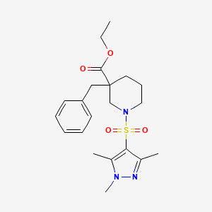 molecular formula C21H29N3O4S B5978268 ethyl 3-benzyl-1-[(1,3,5-trimethyl-1H-pyrazol-4-yl)sulfonyl]-3-piperidinecarboxylate 