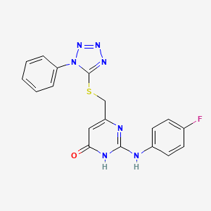 molecular formula C18H14FN7OS B5978392 2-[(4-fluorophenyl)amino]-6-{[(1-phenyl-1H-tetrazol-5-yl)thio]methyl}-4(3H)-pyrimidinone 