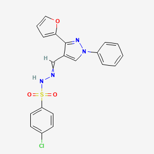 molecular formula C20H15ClN4O3S B5978440 4-chloro-N'-{[3-(2-furyl)-1-phenyl-1H-pyrazol-4-yl]methylene}benzenesulfonohydrazide 