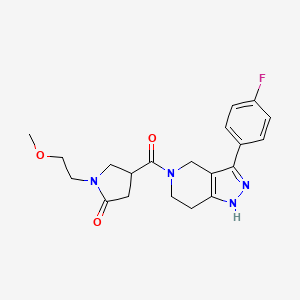 molecular formula C20H23FN4O3 B5978478 4-{[3-(4-fluorophenyl)-1,4,6,7-tetrahydro-5H-pyrazolo[4,3-c]pyridin-5-yl]carbonyl}-1-(2-methoxyethyl)-2-pyrrolidinone 