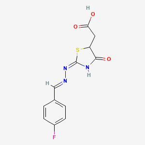molecular formula C12H10FN3O3S B5978531 {2-[(4-fluorobenzylidene)hydrazono]-4-oxo-1,3-thiazolidin-5-yl}acetic acid 
