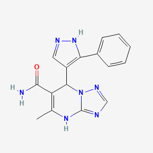 molecular formula C16H15N7O B5978646 5-methyl-7-(3-phenyl-1H-pyrazol-4-yl)-4,7-dihydro[1,2,4]triazolo[1,5-a]pyrimidine-6-carboxamide 