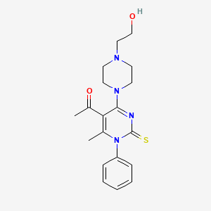 molecular formula C19H24N4O2S B5978790 1-{4-[4-(2-hydroxyethyl)-1-piperazinyl]-6-methyl-1-phenyl-2-thioxo-1,2-dihydro-5-pyrimidinyl}ethanone 