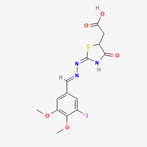 molecular formula C14H14IN3O5S B5978879 {2-[(3-iodo-4,5-dimethoxybenzylidene)hydrazono]-4-oxo-1,3-thiazolidin-5-yl}acetic acid 
