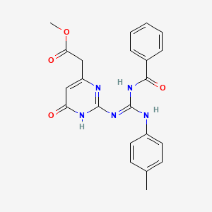molecular formula C22H21N5O4 B5978948 methyl [2-({(benzoylimino)[(4-methylphenyl)amino]methyl}amino)-6-oxo-3,6-dihydro-4-pyrimidinyl]acetate 