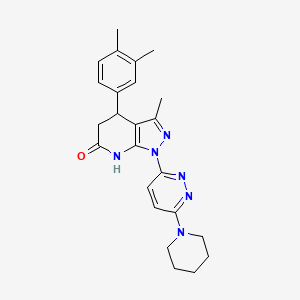 molecular formula C24H28N6O B5979064 4-(3,4-dimethylphenyl)-3-methyl-1-[6-(1-piperidinyl)-3-pyridazinyl]-1,4,5,7-tetrahydro-6H-pyrazolo[3,4-b]pyridin-6-one 