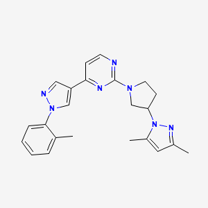 molecular formula C23H25N7 B5979108 2-[3-(3,5-dimethyl-1H-pyrazol-1-yl)-1-pyrrolidinyl]-4-[1-(2-methylphenyl)-1H-pyrazol-4-yl]pyrimidine 