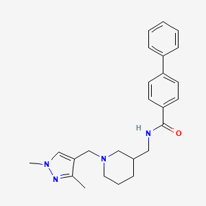 molecular formula C25H30N4O B5979213 N-({1-[(1,3-dimethyl-1H-pyrazol-4-yl)methyl]-3-piperidinyl}methyl)-4-biphenylcarboxamide 