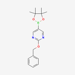 molecular formula C17H21BN2O3 B597924 2-(Benzyloxy)-5-(4,4,5,5-tetramethyl-1,3,2-dioxaborolan-2-yl)pyrimidine CAS No. 1218791-34-4