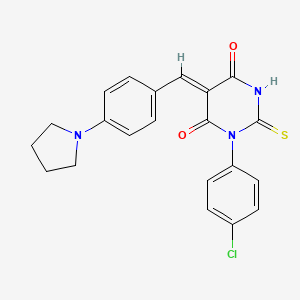 molecular formula C21H18ClN3O2S B5979282 1-(4-chlorophenyl)-5-[4-(1-pyrrolidinyl)benzylidene]-2-thioxodihydro-4,6(1H,5H)-pyrimidinedione 