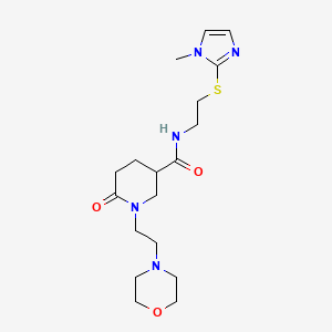 molecular formula C18H29N5O3S B5979377 N-{2-[(1-methyl-1H-imidazol-2-yl)thio]ethyl}-1-[2-(4-morpholinyl)ethyl]-6-oxo-3-piperidinecarboxamide 