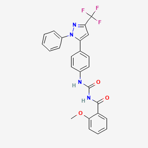 molecular formula C25H19F3N4O3 B5979418 2-methoxy-N-[({4-[1-phenyl-3-(trifluoromethyl)-1H-pyrazol-5-yl]phenyl}amino)carbonyl]benzamide 