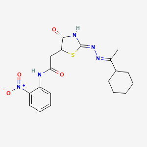 molecular formula C19H23N5O4S B5979430 2-{2-[(1-cyclohexylethylidene)hydrazono]-4-hydroxy-2,5-dihydro-1,3-thiazol-5-yl}-N-(2-nitrophenyl)acetamide 