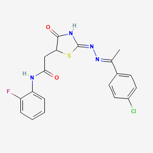 molecular formula C19H16ClFN4O2S B5979439 2-(2-{[1-(4-chlorophenyl)ethylidene]hydrazono}-4-hydroxy-2,5-dihydro-1,3-thiazol-5-yl)-N-(2-fluorophenyl)acetamide 