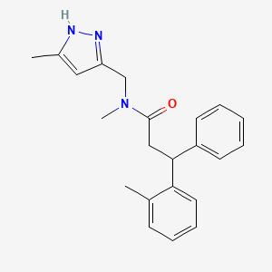 molecular formula C22H25N3O B5979587 N-methyl-3-(2-methylphenyl)-N-[(5-methyl-1H-pyrazol-3-yl)methyl]-3-phenylpropanamide 