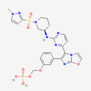 molecular formula C25H27N8O8PS B597967 Methanol,1-[3-[5-[2-[[(3R)-1-[(1-methyl-1H-pyrazol-3-yl)sulfonyl]-3-piperidinyl]amino]-4-pyrimidinyl]imidazo[2,1-b]oxazol-6-yl]phenoxy]-,1-(dihydrogen phosphate) CAS No. 1228237-47-5