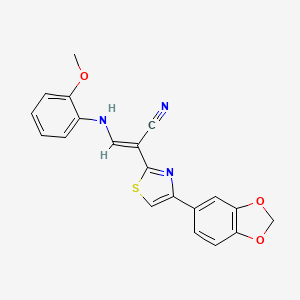 2-[4-(1,3-benzodioxol-5-yl)-1,3-thiazol-2-yl]-3-[(2-methoxyphenyl)amino]acrylonitrile