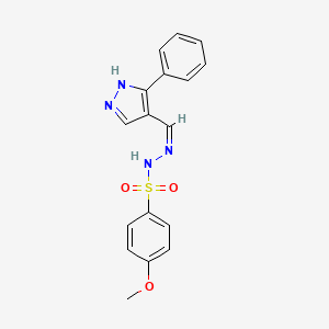 molecular formula C17H16N4O3S B5979953 4-methoxy-N'-[(3-phenyl-1H-pyrazol-4-yl)methylene]benzenesulfonohydrazide 