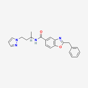 molecular formula C22H22N4O2 B5980228 2-benzyl-N-[1-methyl-3-(1H-pyrazol-1-yl)propyl]-1,3-benzoxazole-5-carboxamide 