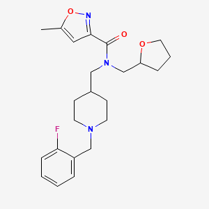 molecular formula C23H30FN3O3 B5980496 N-{[1-(2-fluorobenzyl)-4-piperidinyl]methyl}-5-methyl-N-(tetrahydro-2-furanylmethyl)-3-isoxazolecarboxamide 