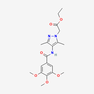 molecular formula C19H25N3O6 B5980506 ethyl {3,5-dimethyl-4-[(3,4,5-trimethoxybenzoyl)amino]-1H-pyrazol-1-yl}acetate 