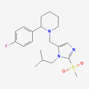 molecular formula C20H28FN3O2S B5980550 2-(4-fluorophenyl)-1-{[1-isobutyl-2-(methylsulfonyl)-1H-imidazol-5-yl]methyl}piperidine 