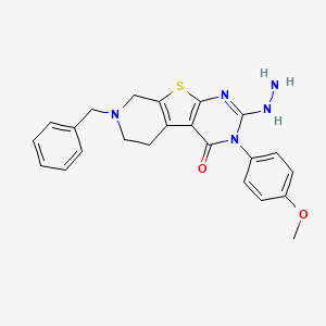 molecular formula C23H23N5O2S B5981099 11-benzyl-5-hydrazinyl-4-(4-methoxyphenyl)-8-thia-4,6,11-triazatricyclo[7.4.0.02,7]trideca-1(9),2(7),5-trien-3-one 