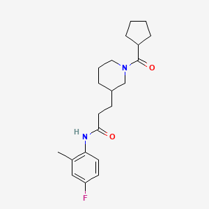 molecular formula C21H29FN2O2 B5981160 3-[1-(cyclopentylcarbonyl)-3-piperidinyl]-N-(4-fluoro-2-methylphenyl)propanamide 