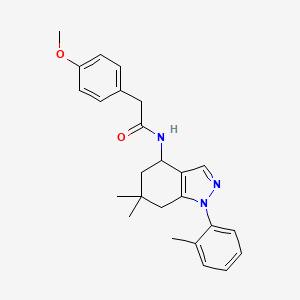 molecular formula C25H29N3O2 B5981302 N-[6,6-dimethyl-1-(2-methylphenyl)-4,5,6,7-tetrahydro-1H-indazol-4-yl]-2-(4-methoxyphenyl)acetamide 