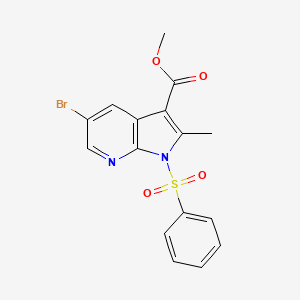 molecular formula C16H13BrN2O4S B598174 1H-Pyrrolo[2,3-b]pyridine-3-carboxylic acid, 5-bromo-2-methyl-1-(phenylsulfonyl)-, methyl ester CAS No. 1200130-72-8