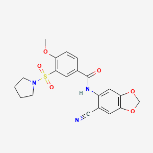 molecular formula C20H19N3O6S B5981780 N-(6-cyano-1,3-benzodioxol-5-yl)-4-methoxy-3-(pyrrolidin-1-ylsulfonyl)benzamide 