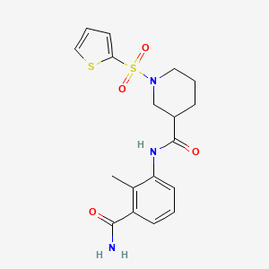 molecular formula C18H21N3O4S2 B5981814 N-[3-(aminocarbonyl)-2-methylphenyl]-1-(2-thienylsulfonyl)-3-piperidinecarboxamide 