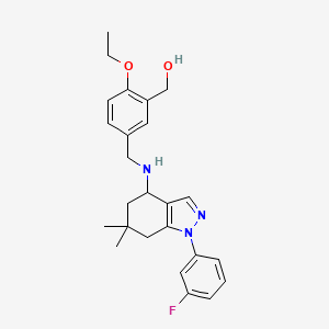 molecular formula C25H30FN3O2 B5981981 [2-ethoxy-5-({[1-(3-fluorophenyl)-6,6-dimethyl-4,5,6,7-tetrahydro-1H-indazol-4-yl]amino}methyl)phenyl]methanol 