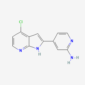 molecular formula C12H9ClN4 B598212 2-Pyridinamine, 4-(4-chloro-1H-pyrrolo[2,3-b]pyridin-2-yl)- CAS No. 1203569-39-4
