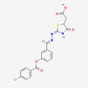 [2-({3-[(4-chlorobenzoyl)oxy]benzylidene}hydrazono)-4-oxo-1,3-thiazolidin-5-yl]acetic acid