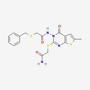 molecular formula C18H18N4O3S3 B5982247 N-[2-[(2-amino-2-oxoethyl)thio]-6-methyl-4-oxothieno[2,3-d]pyrimidin-3(4H)-yl]-2-(benzylthio)acetamide 