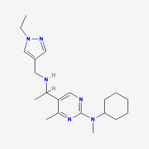 molecular formula C20H32N6 B5982267 N-cyclohexyl-5-(1-{[(1-ethyl-1H-pyrazol-4-yl)methyl]amino}ethyl)-N,4-dimethyl-2-pyrimidinamine 