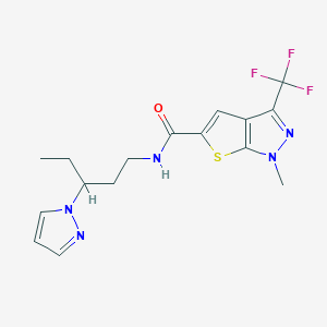 molecular formula C16H18F3N5OS B5982386 1-METHYL-N~5~-[3-(1H-PYRAZOL-1-YL)PENTYL]-3-(TRIFLUOROMETHYL)-1H-THIENO[2,3-C]PYRAZOLE-5-CARBOXAMIDE 