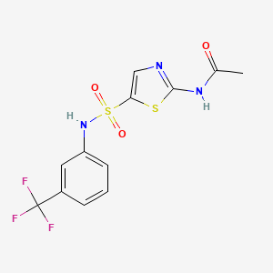 molecular formula C12H10F3N3O3S2 B5982640 N-[5-({[3-(trifluoromethyl)phenyl]amino}sulfonyl)-1,3-thiazol-2-yl]acetamide 