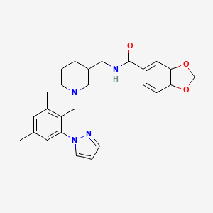 N-({1-[2,4-dimethyl-6-(1H-pyrazol-1-yl)benzyl]-3-piperidinyl}methyl)-1,3-benzodioxole-5-carboxamide