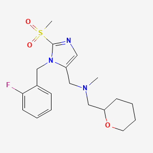 molecular formula C19H26FN3O3S B5982726 1-[1-(2-fluorobenzyl)-2-(methylsulfonyl)-1H-imidazol-5-yl]-N-methyl-N-(tetrahydro-2H-pyran-2-ylmethyl)methanamine 