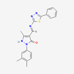 molecular formula C21H19N5OS B5982756 2-(3,4-dimethylphenyl)-5-methyl-4-{[(5-phenyl-1,3,4-thiadiazol-2-yl)amino]methylene}-2,4-dihydro-3H-pyrazol-3-one 