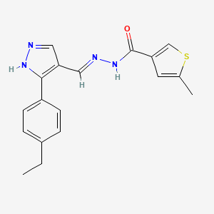 molecular formula C18H18N4OS B5982903 N'-{[3-(4-ethylphenyl)-1H-pyrazol-4-yl]methylene}-5-methyl-3-thiophenecarbohydrazide 