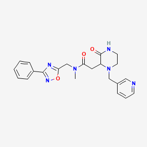 molecular formula C22H24N6O3 B5982988 N-methyl-2-[3-oxo-1-(3-pyridinylmethyl)-2-piperazinyl]-N-[(3-phenyl-1,2,4-oxadiazol-5-yl)methyl]acetamide 