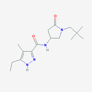 molecular formula C16H26N4O2 B5983018 N-[1-(2,2-dimethylpropyl)-5-oxo-3-pyrrolidinyl]-3-ethyl-4-methyl-1H-pyrazole-5-carboxamide 