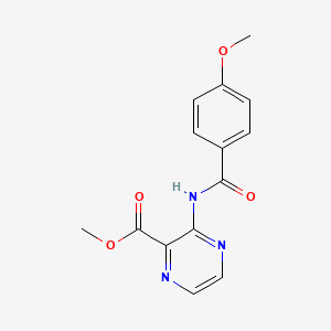 molecular formula C14H13N3O4 B598315 3-[(4-Methoxybenzoyl)amino]pyrazine-2-carboxylic acid methyl ester CAS No. 155513-79-4